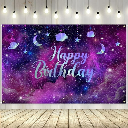 Image of Space Galaxy Happy Birthday Backdrop Banner - Universe Galaxy Background Planet Nebula Star Photography Background Banner Kids Planet Birthday Theme Party 65 x 40 Inches