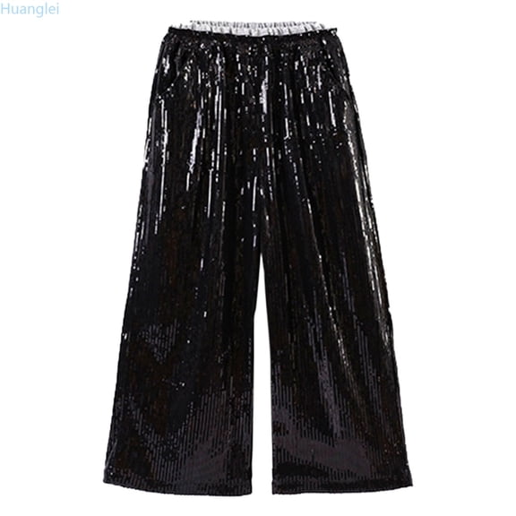 Huanglei Children's Glitter Sequin Dance Trousers Boys Girls Shiny Hop Trousers Jazz Dancewear Carnival Party Dance Wear Girls Wide Leg Pants
