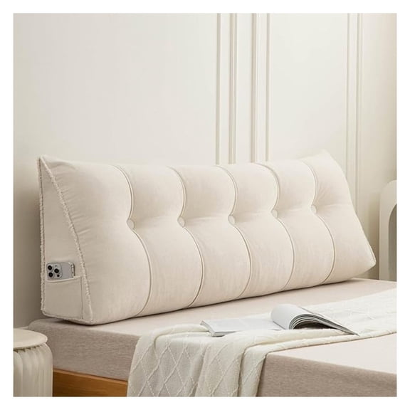 Thicken Headboard Pillow King, Chenille Triangular Pillow Wedge for Headboard, Reading Bolster Pillow for Bed, Large Cushion Backrest Pillow for Setting Up with Removable Cover, Beige