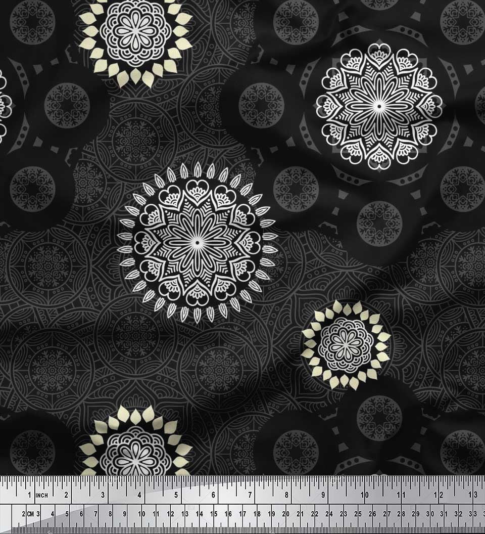 Soimoi Viscose Chiffon Fabric Mandala Ethnic Printed Fabric 1 Yard 42 Inch Wide