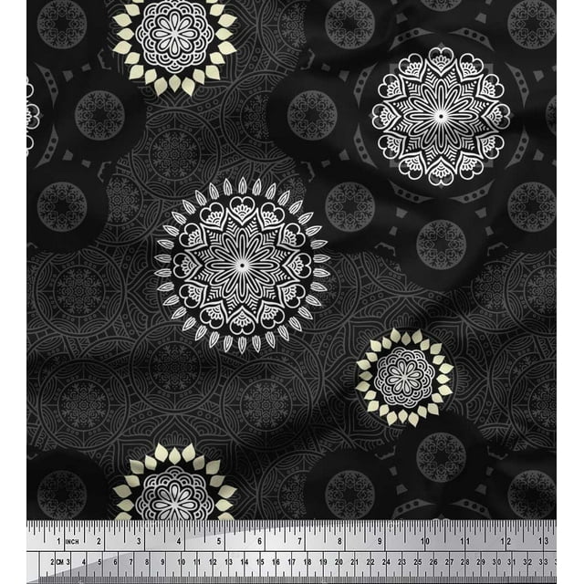 Soimoi Moss Georgette Fabric Mandala Ethnic Print Fabric by Yard 42 Inch Wide