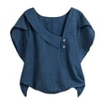 thumbnail image 3 of Kelon Blouses for Women Short Sleeve Shirts Crew Neck Linen Cotton Fashion Clothes Vacation Outfits Summer Going Out Basic Tee, XL, 3 of 7