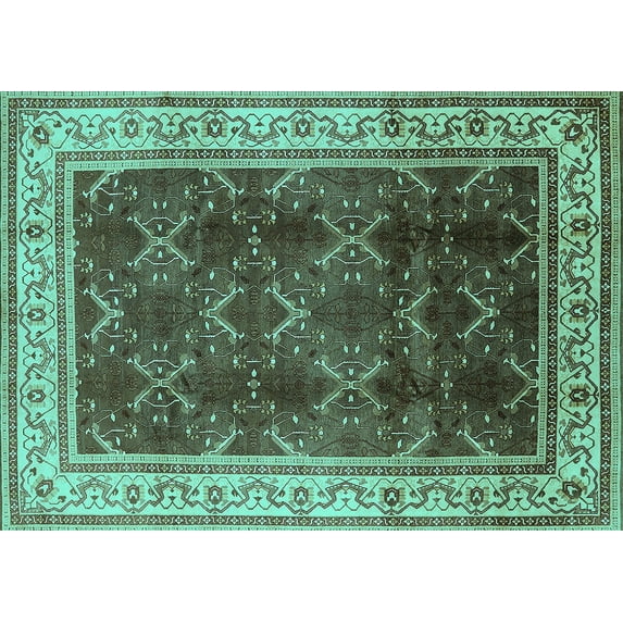 Ahgly Company Indoor Rectangle Oriental Turquoise Blue Traditional Area Rugs, 8' x 12'