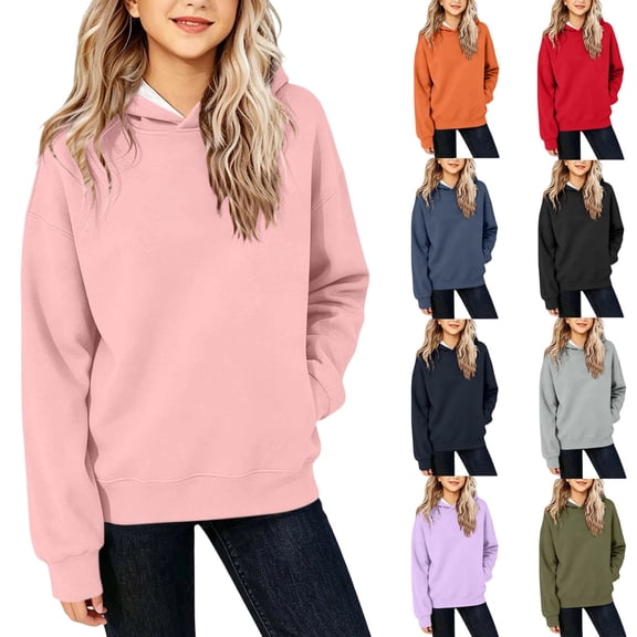 NAISIBABY Girls Sweatshirts Size 6,Long Sleeve Casual Soft Solid Color Pullover Sweatshirts Pink