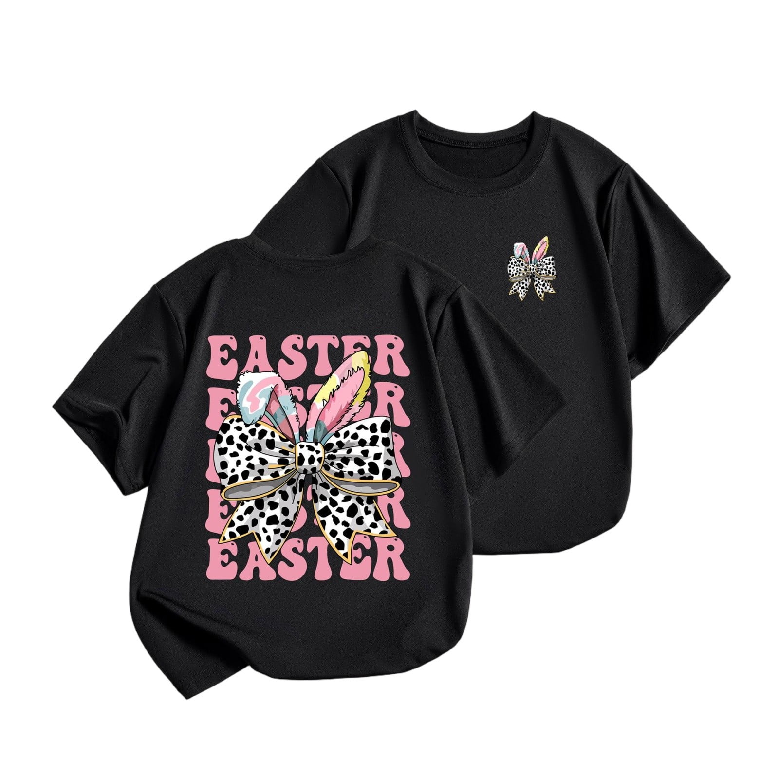 IVEYRTF Kids Easter Letter Print Loose Fit T-Shirt Casual Round Neck Top for Holiday Activities Fun Everyday Comfort Tee(Black#2 3-4 Years)