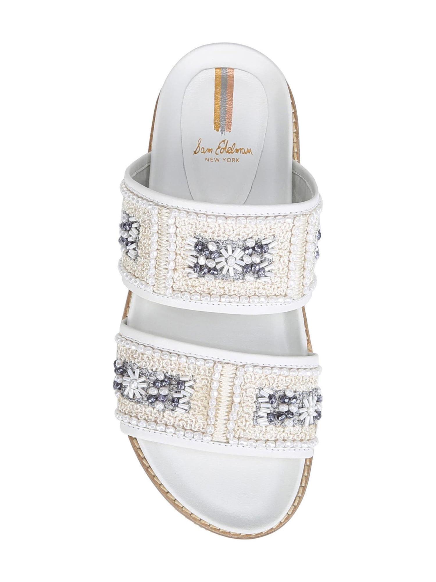 SAM EDELMAN Womens White Beaded Padded Otto Round Toe Wedge