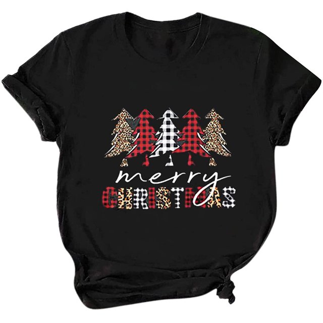 Camisas de Navidad Para Mujer Casual Manga Corta Cuello Redondo Estampado Blusas Pullover Tops Odeerbi ODB206878