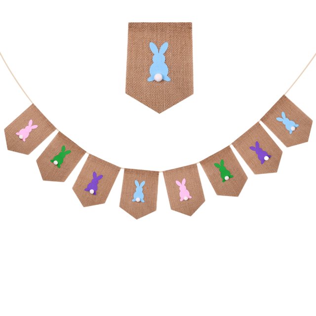 Honganda Easter Bunny Burlap Banner Funny Rabbit Swallowtail Flags Hanging Decoration for Door Tree Home Party