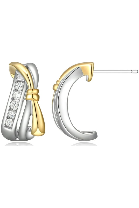 Two-Tone 1/3 CT TW Lab Grown Diamond C-Hoop Earrings, Adult Female