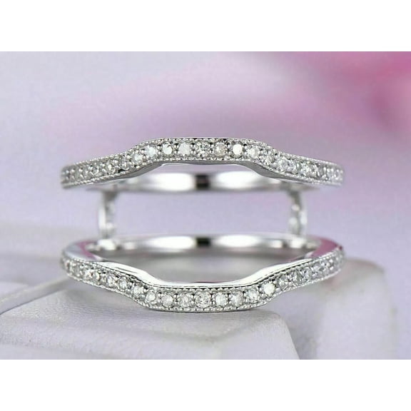 14k White Gold Plated 2Ct Round Lab Created Diamond Enhancer Guard Ring Women's