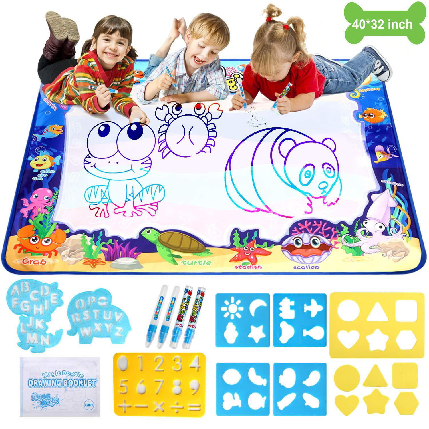 Magic Doodle Coloring Water Drawing Cards w/ Pen Kids Educational Toy Play Fun 