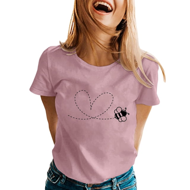 2025 T-Shirts à Manches Longues Imprimés pour Femmes Printemps Été Manches Courtes Col Rond
