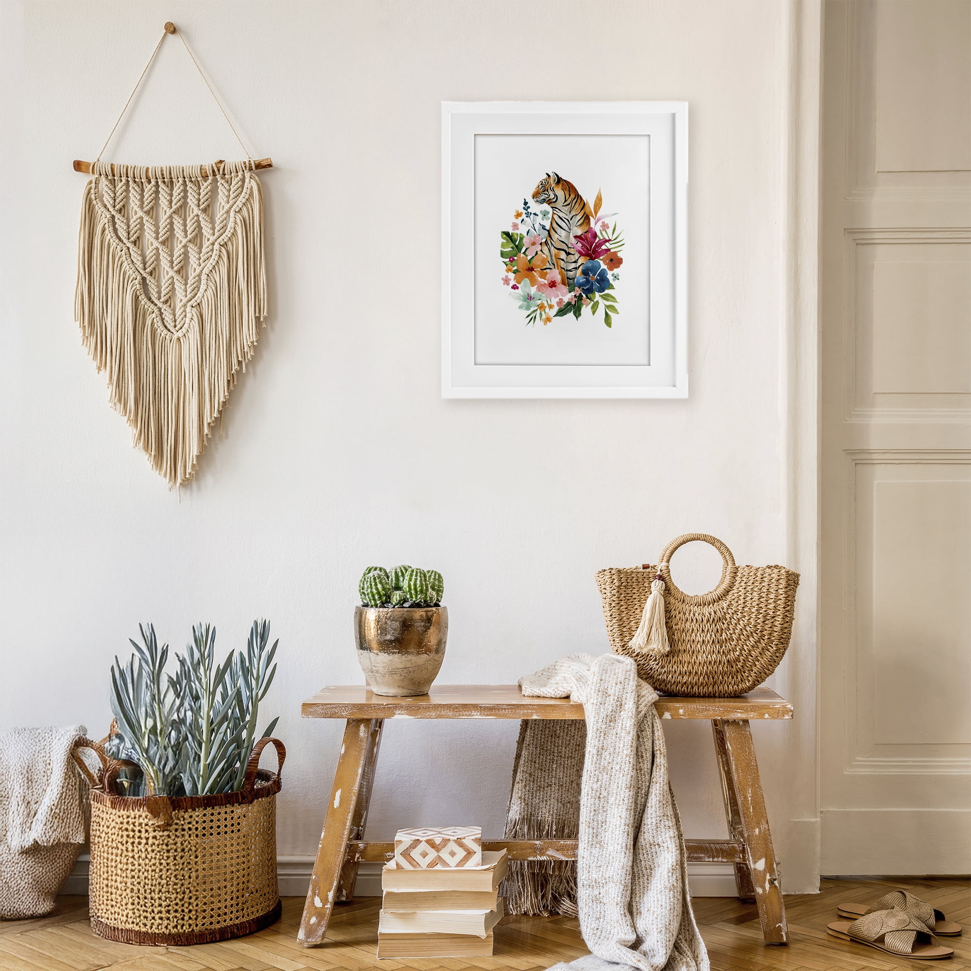Stupell Industries Tropical Jungle Tiger White Framed Print Under Glass, design by Bethany Sandoval