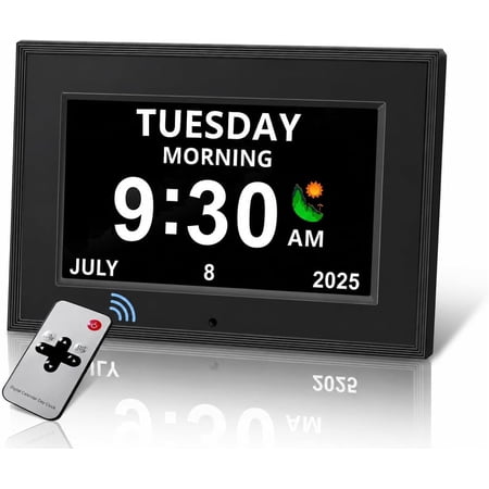 Digital Clock to Remind Time for Forgetful Seniors, with Digital Frame, Auto Dimming, 12 Sets of