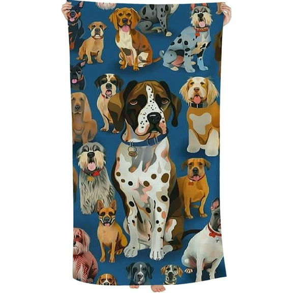 PHYHOO Cute Dog Puppy Oversized Beach Towel Cartoon Dogs Towel Super Soft & Absorbent for Travel Swimming Sports 30x60in