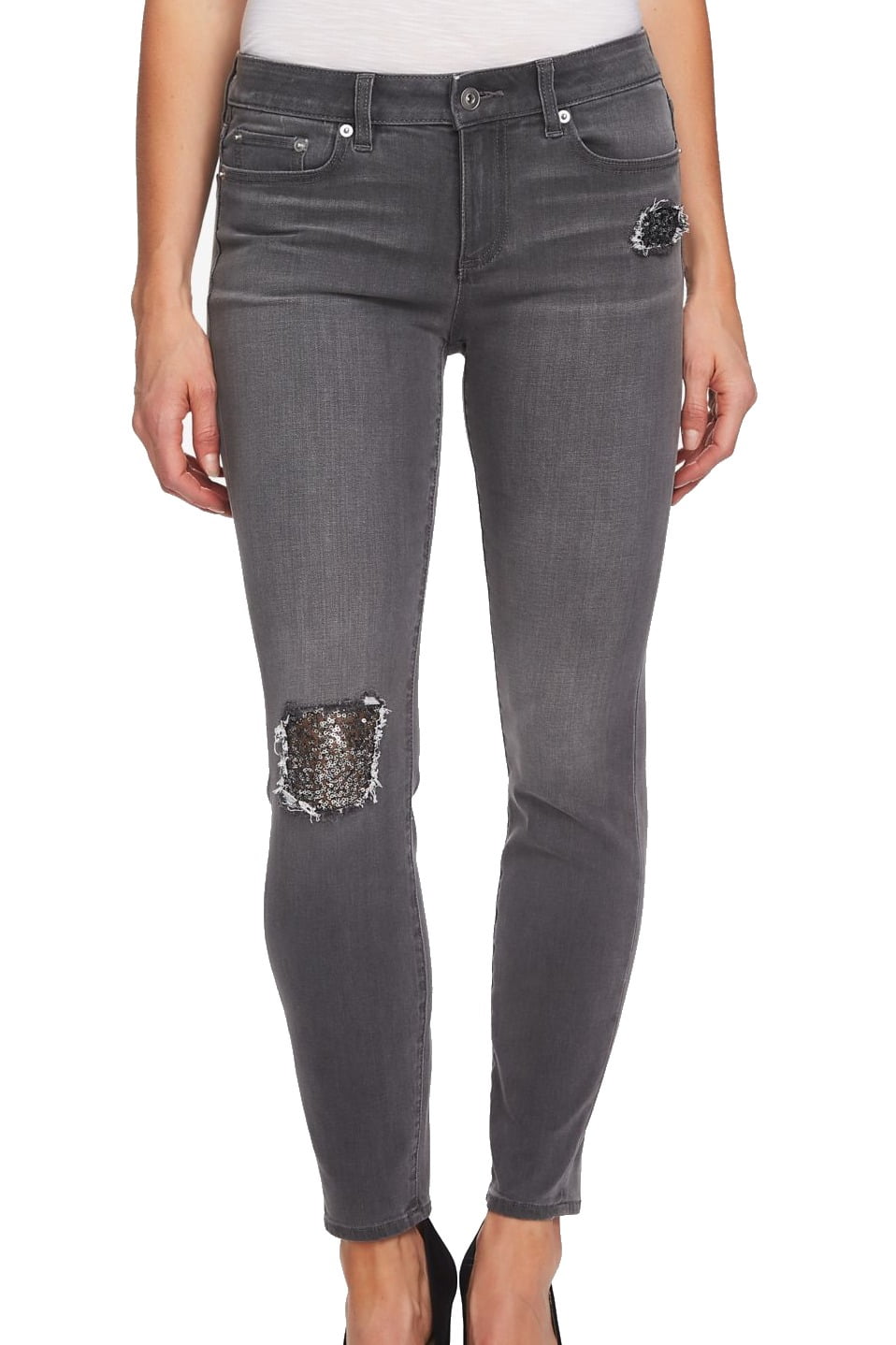 CeCe Jeans Dark Womens Sequin Patch Stretch Skinny Jeans 4 Walmart