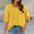 thumbnail image 5 of kaprioy Linen Shirts for Women Summer Retro Embroidered 3/4 Sleeve Boho Tops Dressy Casual Blouses Teacher Loose Tunics Yellow, XXL, 5 of 7