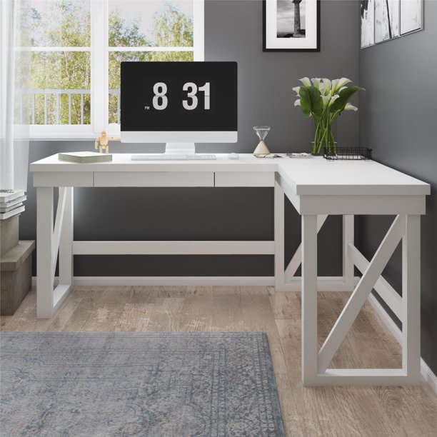 Ameriwood Home Wheaton Lift Top L Desk, White