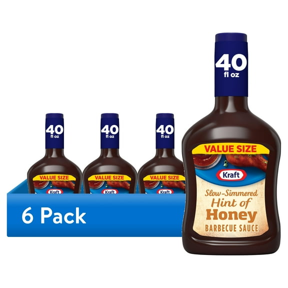(6 pack) Kraft Hint of Honey Slow-Simmered Barbecue Sauce Value Size, 40 oz Bottle