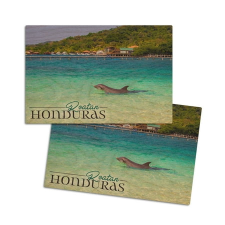 

Roatan Honduras Dolphin Swimming (4x6 Birch Wood Postcards 2-Pack Stationary Rustic Home Wall Decor)