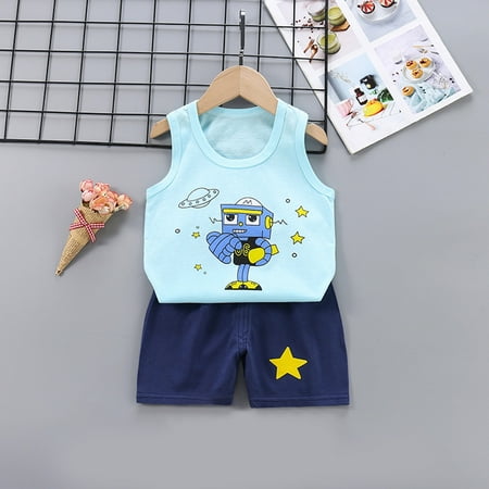 

Shldybc Toddler Baby Boy Girl Clothes Set Unisex Sleeveless Cartoon Print Cute Fashion Tank Tops Shorts 2PCS Outfits Clothes Set Summer Savings Clearance