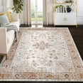 thumbnail image 2 of FairOnly 9'x12'Machine Washable Vitange Floral Low Pile Area Rug for Bedroom Kitchen Non Slip Foldable Ultra Soft Indoor Carpet for Living Room Laundry Dinning Room,Beige Orange, 2 of 7