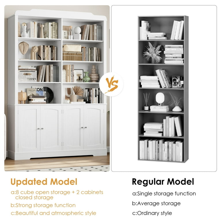 Homfa 73'' Tall Bookcase with 4 Doors, 6-Tier 8 Cubes