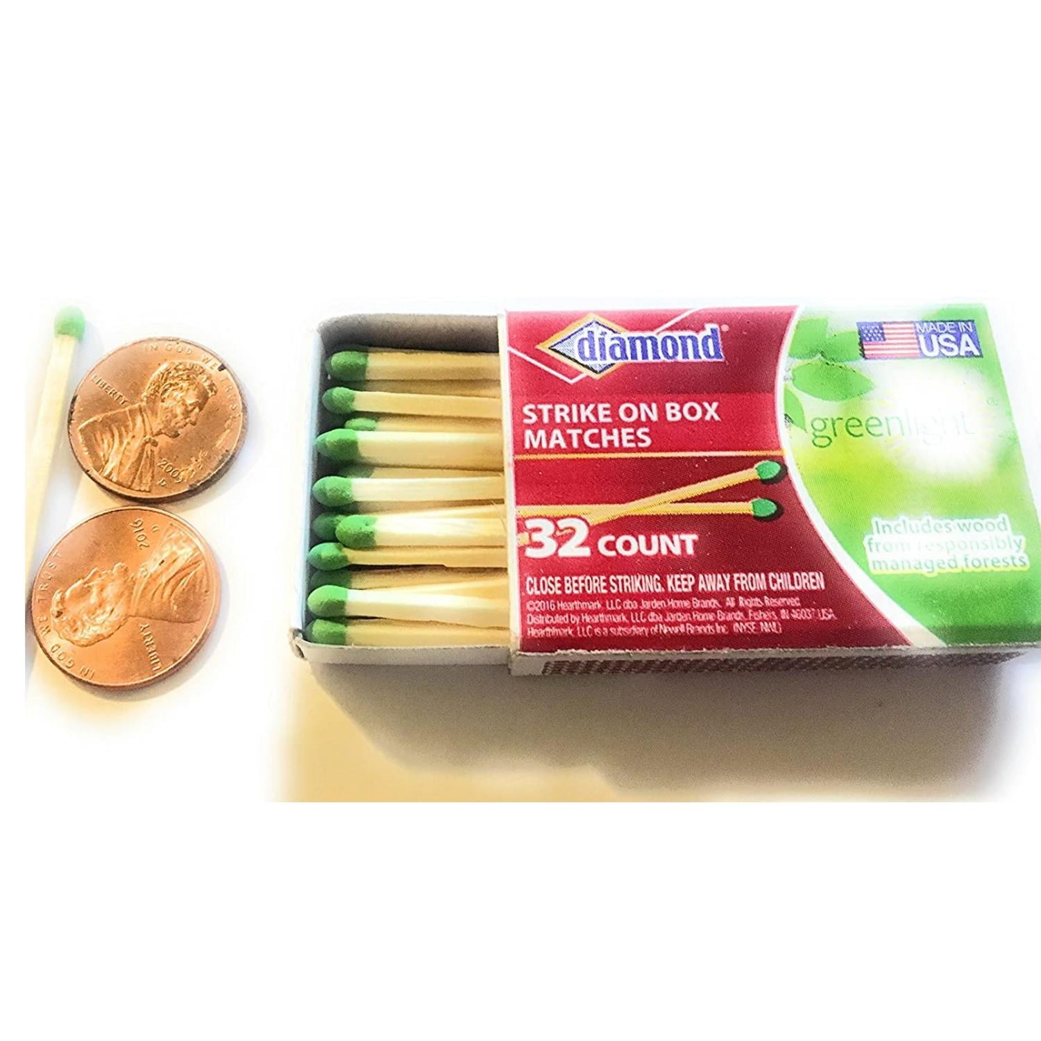 Diamond Greenlight Strike On Box Matches, 10 Packs for 32 Count Each Perfect for Camping and Lightning Material