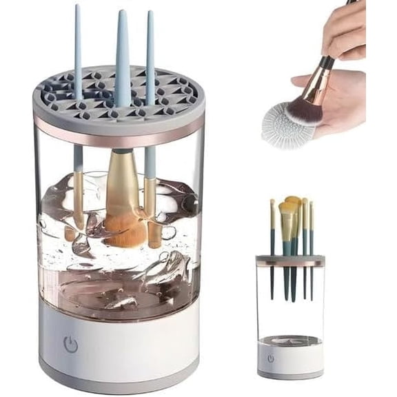 Dr.pedi Electric Makeup Brush Cleaner Machine, Deep Cleaning & Drying Spinner with Storage Case, White Portable USB Charging for Foundation & Eyeshadow Brushes