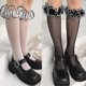 thumbnail image 2 of Calcetines hasta la rodilla de lunares de rejilla Lolita para mujer y niña, medias hasta la pantorrilla con adorno de encaje de volantes y lechuga de Color dulce en contraste, 2 of 5