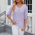 thumbnail image 5 of MIXUE Womens Summer Tops Summer Solid Color V Neck 3/4 Sleeve Slim Casual Tshirts Activewear,Purple,L, 5 of 9
