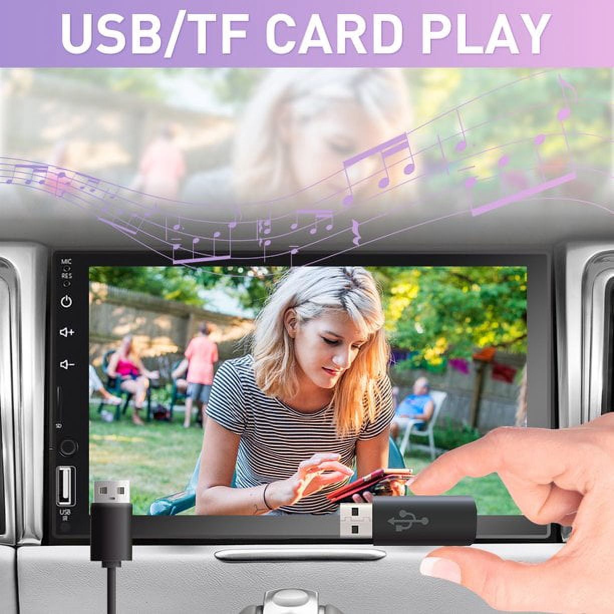 Podofo Double Din 7'' Touch Screen Car Stereo Radio Carplay Android Auto Car Audio Car Multimedia MP5 Player Bluetooth Mirror Link FM USB,with 12 LED Backup Camera