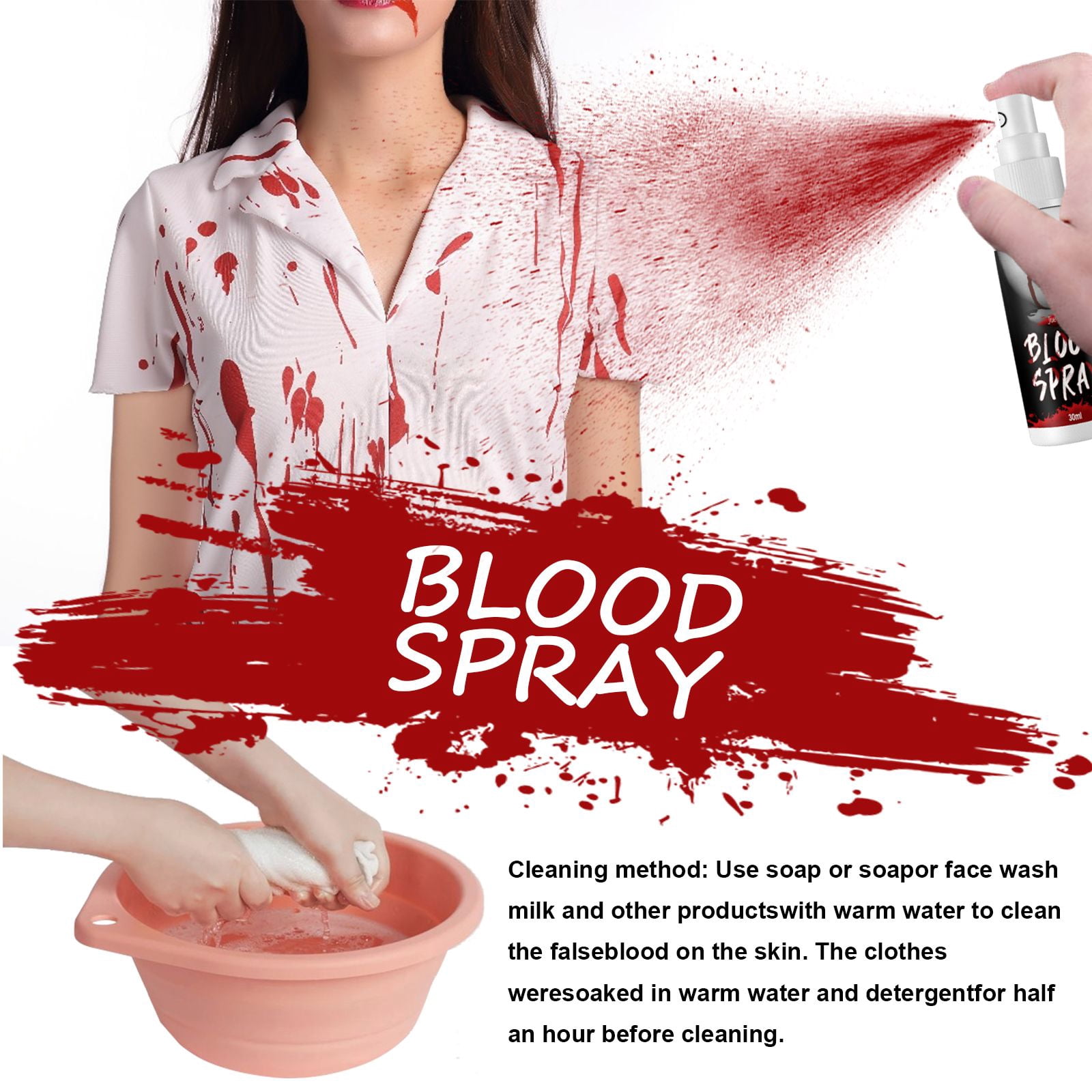 Alvantor Halloween Fake Blood Spray, Realistic SFX Makeup for Halloween Vampire Zombie Costume, Washable Red, 1.01fl.oz