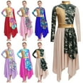 thumbnail image 3 of Girls Dance Dress Liturgical Worship Stage Costume Metallic Patchwork Printed Asymmetrical Maxi Dress, 3 of 6