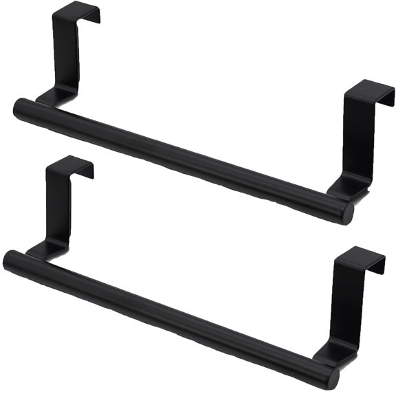 2 Pcs Cabinet Door Towel Holder, Over Cabinet Towel Bar, Stainless Steel Dish Towel Holder for Cabinet Door Kicthen Towel Rack, Black