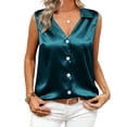 thumbnail image 2 of Hilenly Sleeveless Satin Blouses for Women V Neck Button Down Silk Tank Tops Business Casual Outfits, 2 of 9