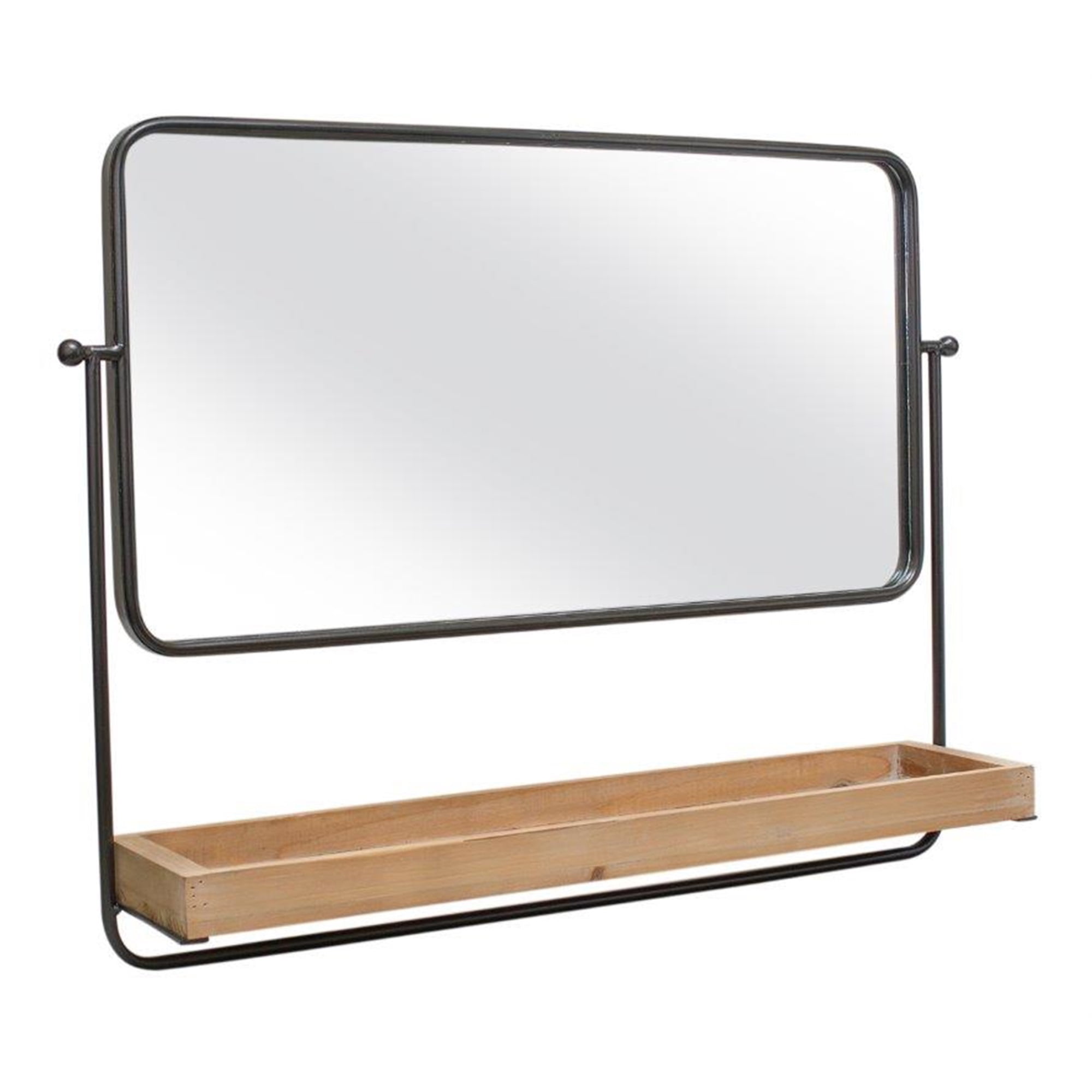 Wall Mirror with Shelf 28.5"L x 21.5"H Metal/Wood
