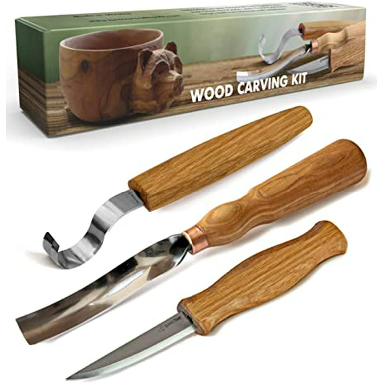 BeaverCraft S01 Wood Spoon Carving Knives Set Spoon Making Tools Kit  Whittling Knife Hook Knife Right-handed Bowl Cup Kuksa for Beginners  Woodworking Professional Wood Carving Kit 
