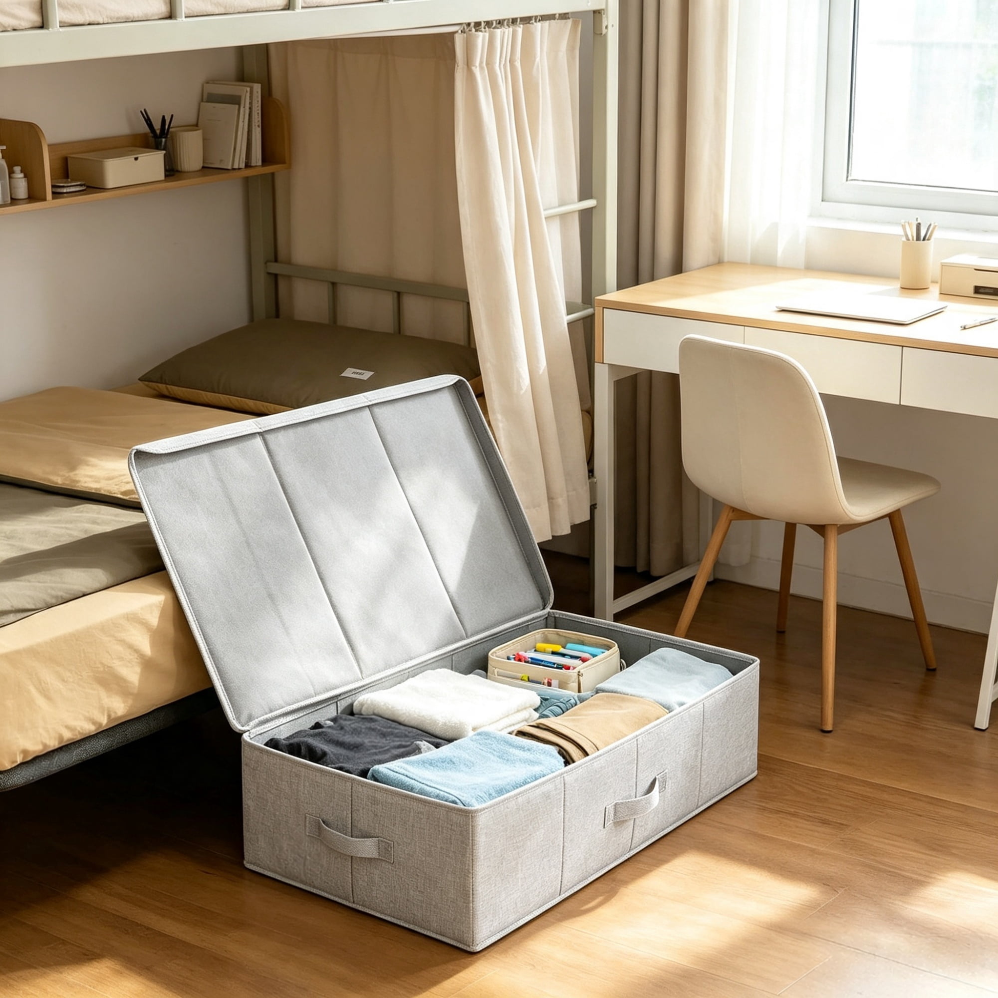 2 Pack 48L Under Bed Storage Containers with Lids, Low Profile Gray Drawer Bins for Blankets & Shoes