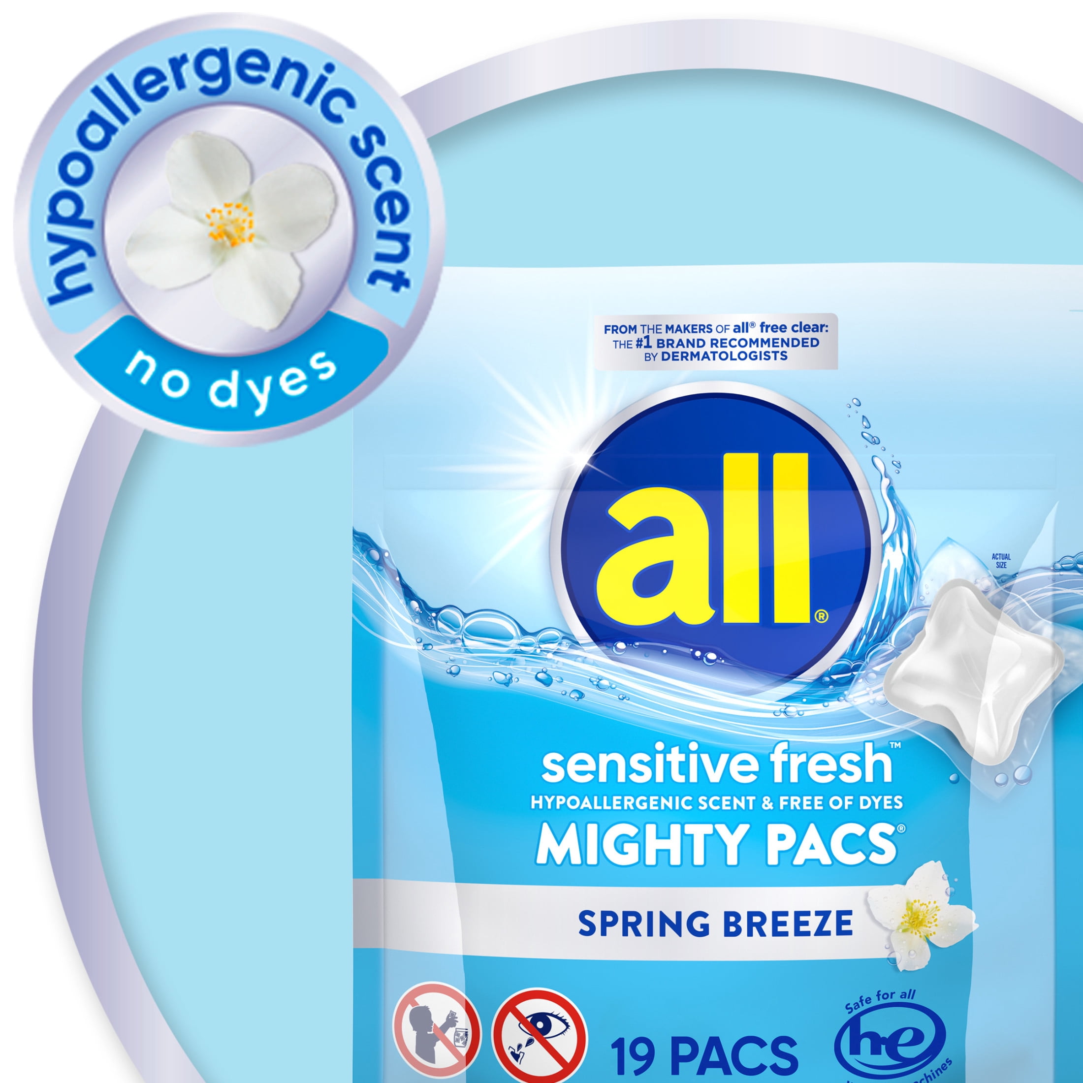 (6 pack) all sensitive fresh MIGHTY PACS Spring Breeze Scented Laundry Detergent, 19 Count