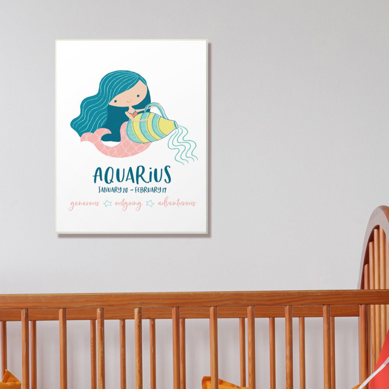 The Kids Room by Stupell Fun Modern Zodiac Aquarius Mermaid Oversized Wall Plaque Art, 12.5 x 0.5 x 18.5