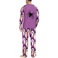 thumbnail image 6 of Men's Halloween Pajama Set Long Sleeve Raglan Soft Cotton Loungewear with Letter Print Top & Full Length Pants for Home Night Purple 3XL, 6 of 6