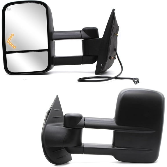 WLLW Towing Mirrors fit for 2007-2014 Chevy Silverado 1500 2500 3500 Suburban GMC Sierra Yukon with Power Heated LED Arrow Signal Light Manual Folding Telescoping Black Cap