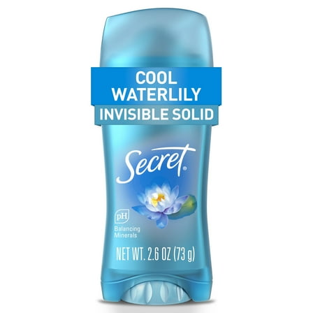 Secret Antiperspirant & Deodorant Invisible Solid Cool Waterlily, 72HR Breathable Sweat & Odor Protection, 2.6 OZ