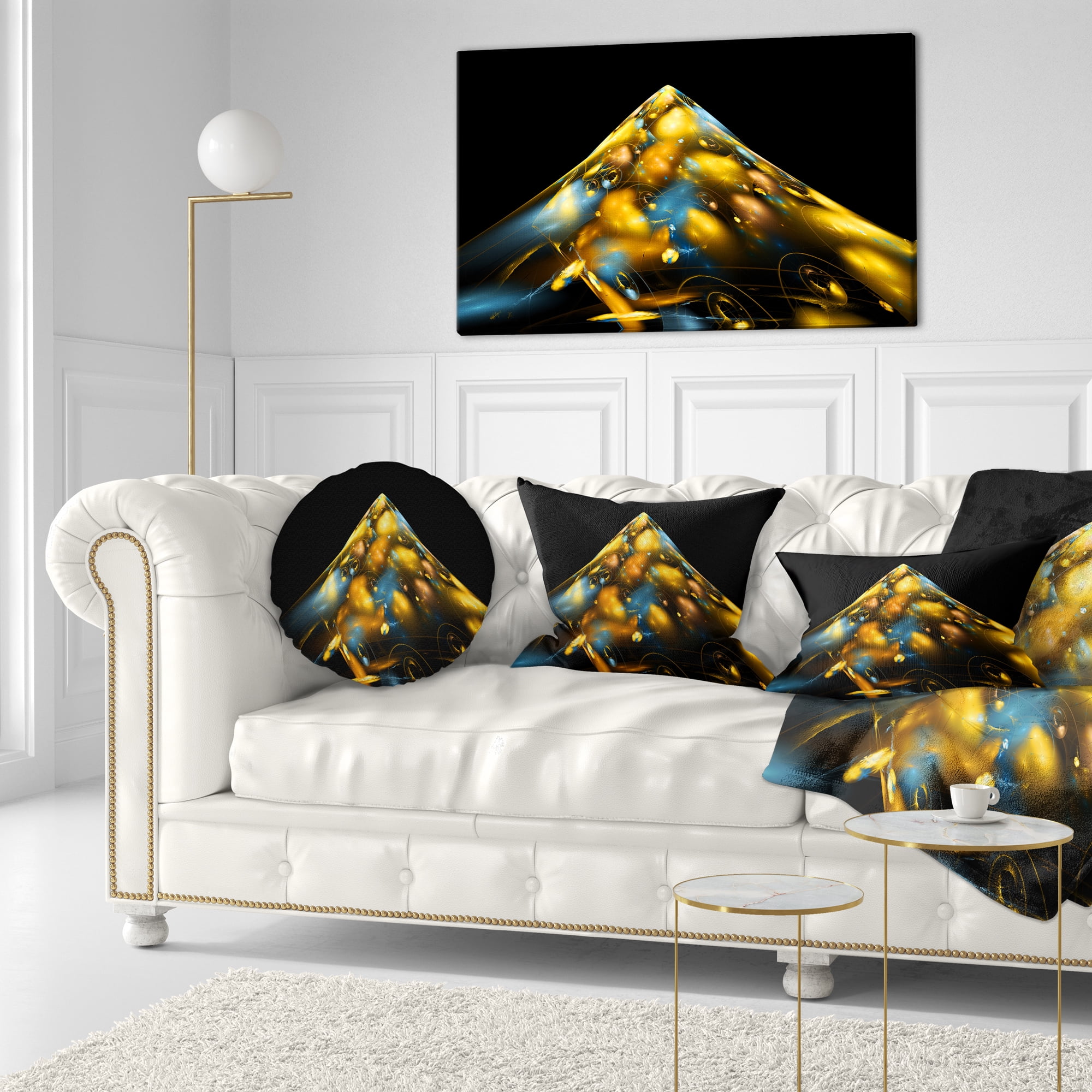 Designart Fractal Golden Blue Structure - Contemporary Throw Pillow - 12x20