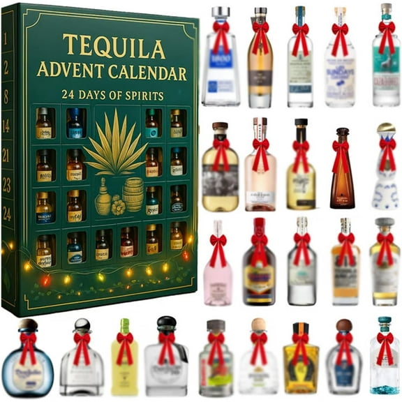 Tequila Advent Calendar 2025, 24 Days of Acrylic Mini Tequila Bottle Decorations, 24 Days of Spirits, Holiday Countdown Gift Box for Collectors & Decor Lovers