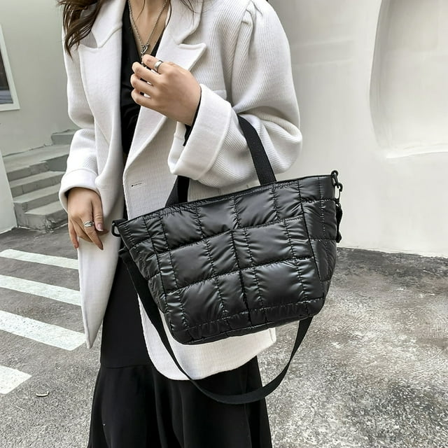 Women Nylon Shoulder Bag Design Space Padded Messenger Bag Solid Color Handbag