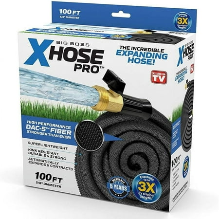 Xhose Pro Expandable Garden Hose - Heavy Duty, Kink Free - 100 ft, Black — Garden & Landscape Use, Standard Connection