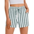 thumbnail image 4 of Garbnen Women Linen Shorts Striped Drawstring Summer Women Shorts Beach Vacation Color Block Shorts Women with Pockets Green XL, 4 of 4