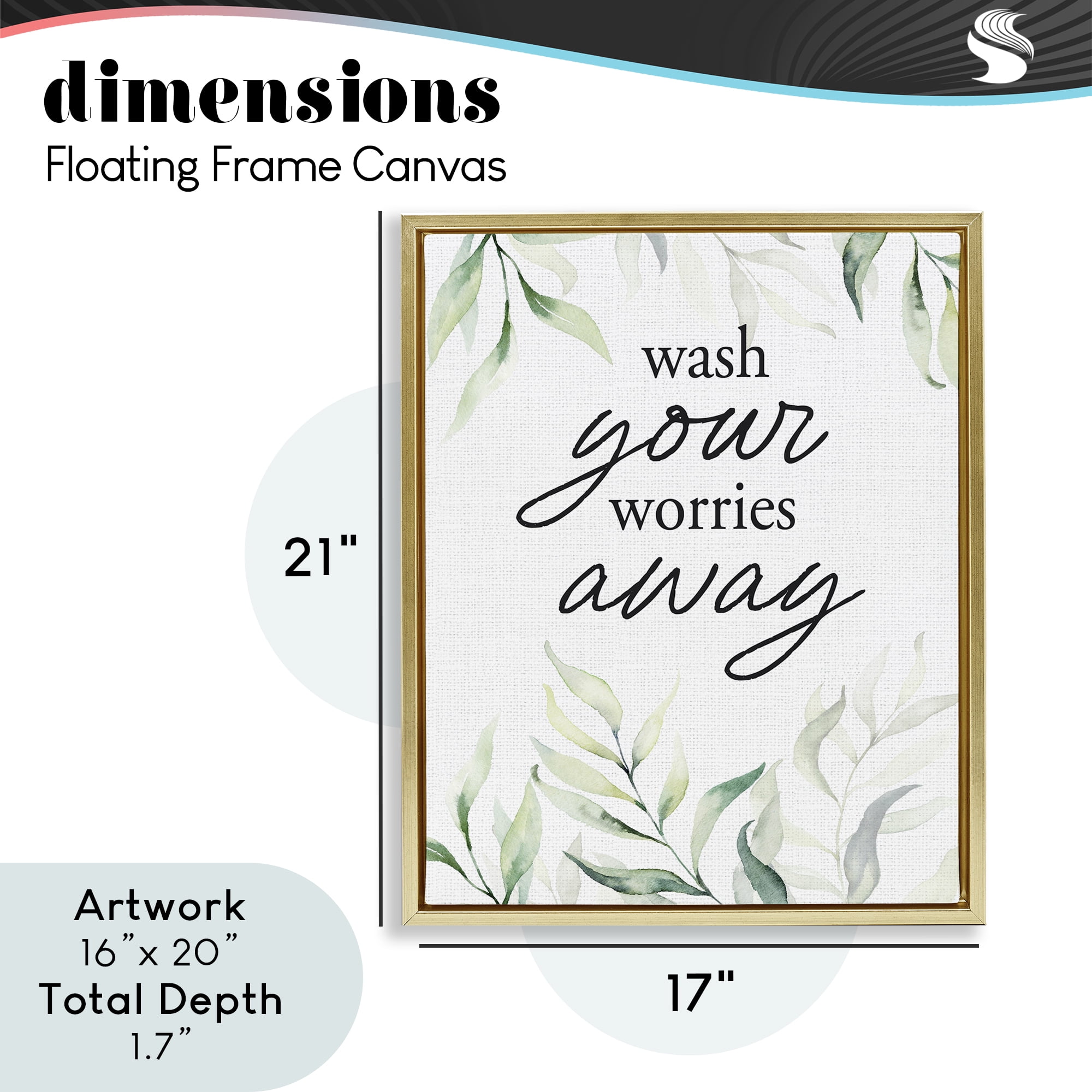 Wash Worries Away Leaves Gold Framed Floater Canvas Wall Art, design by Lettered and Lined